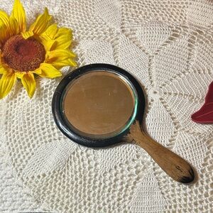 Vintage Handheld Mirror with Black and Brown Handle